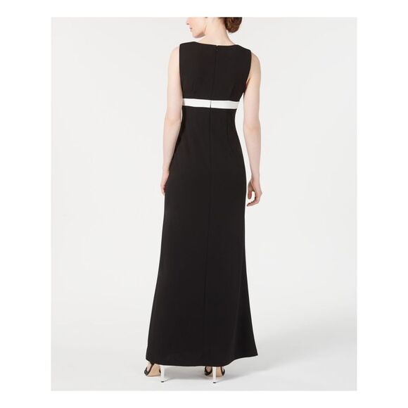 NWT CALVIN KLEIN Womens Black Sleeveless V Neck Maxi Formal Shift Dress 6 - Picture 2 of 5